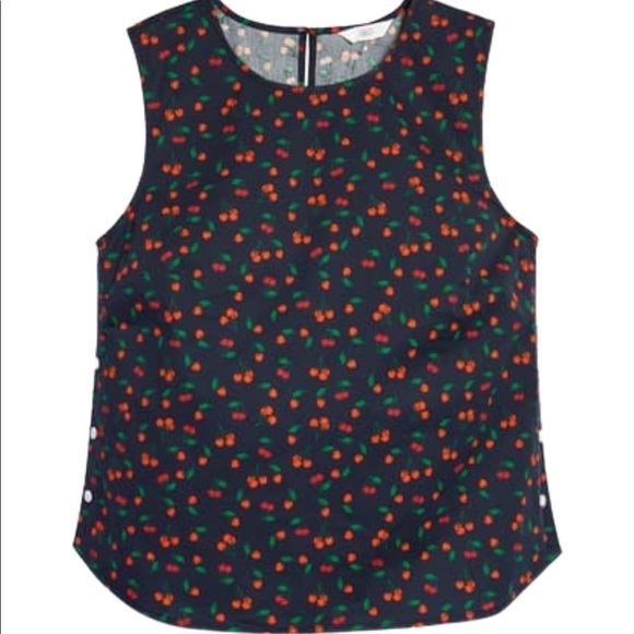 1901 New Without Tags Navy Tossed Cherry Side Button Poplin Tank Top - Picture 1 of 9